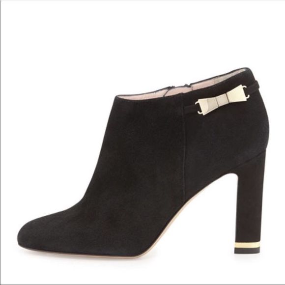Kate Spade Aldaz Black Suede Gold Bow Ankle Boots Sz 9 - Picture 1 of 8